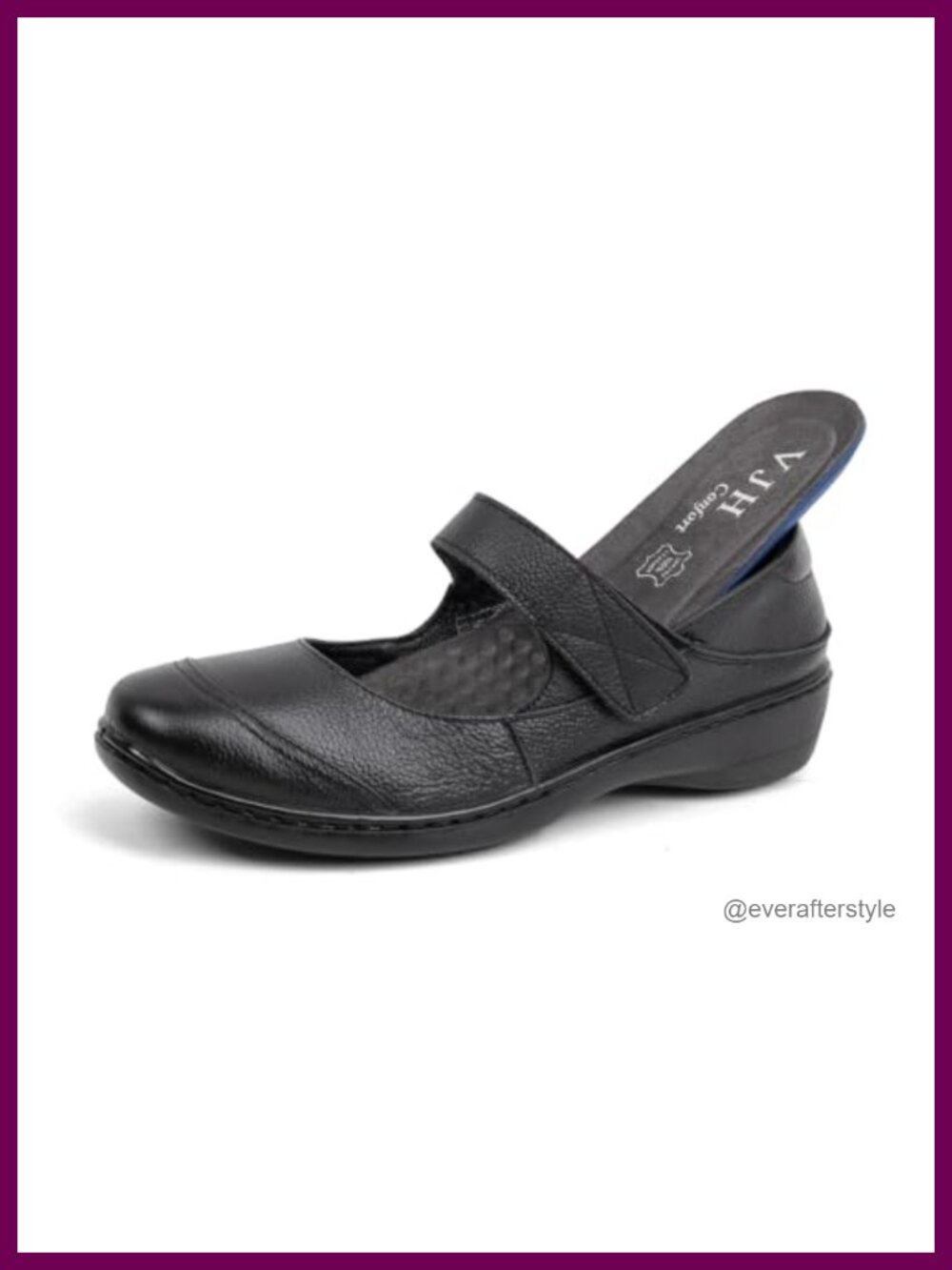 Genuine Leather Mary Jane Flats Hook & Loop Comfort Walking Shoes